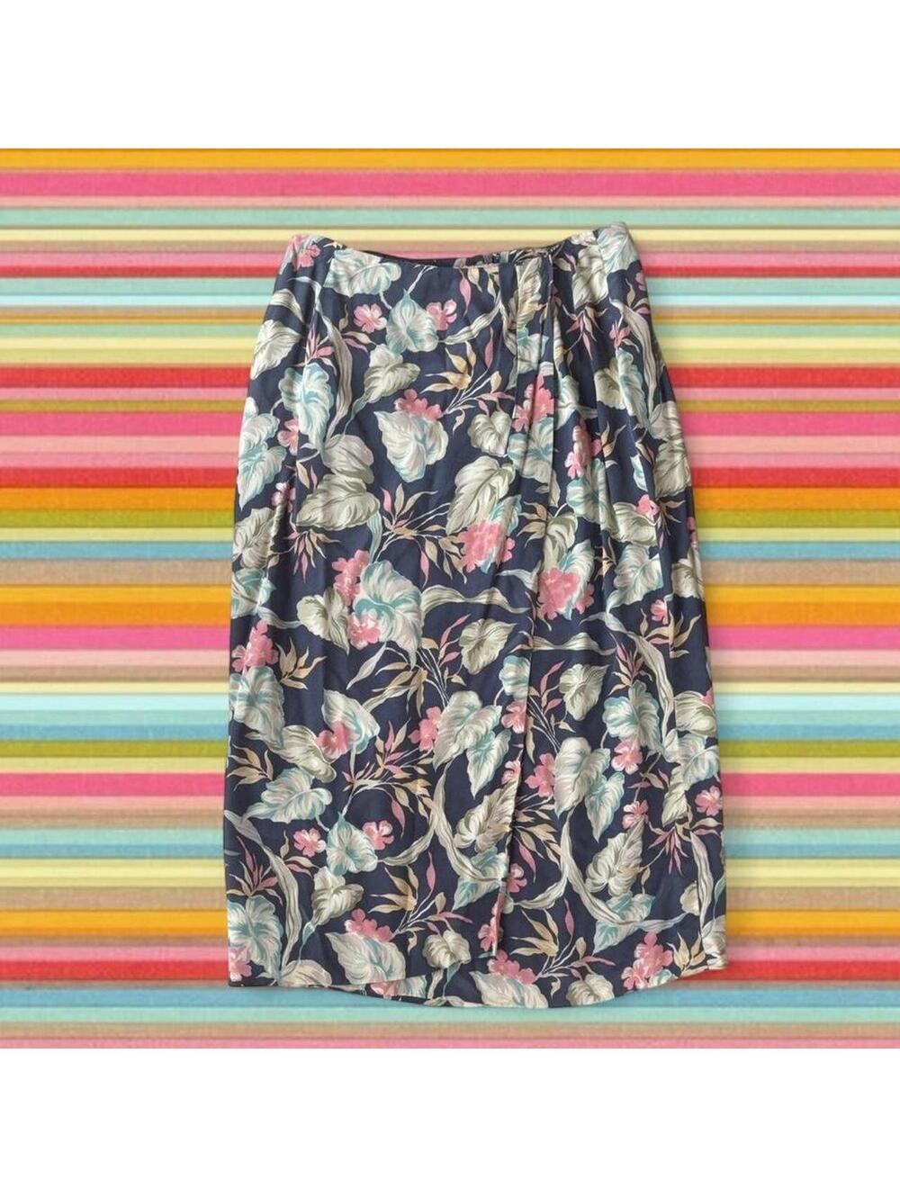 Vintage silk Chaus blue floral maxi wrap style skirt
